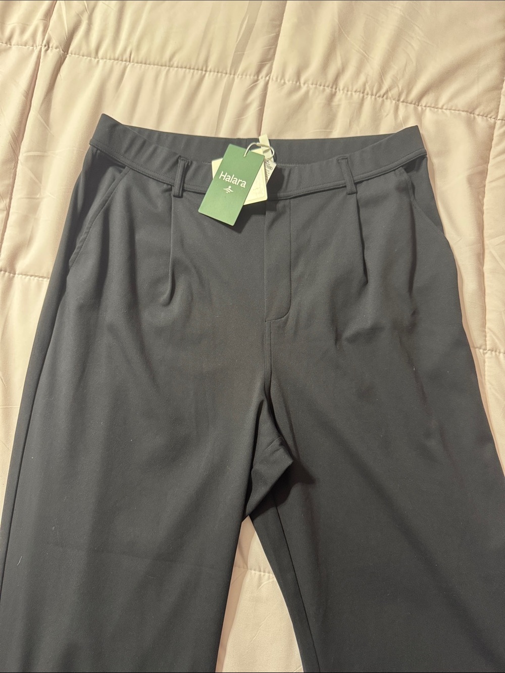 HALARA Black Tapered Ponte Pants with Pleat Detail